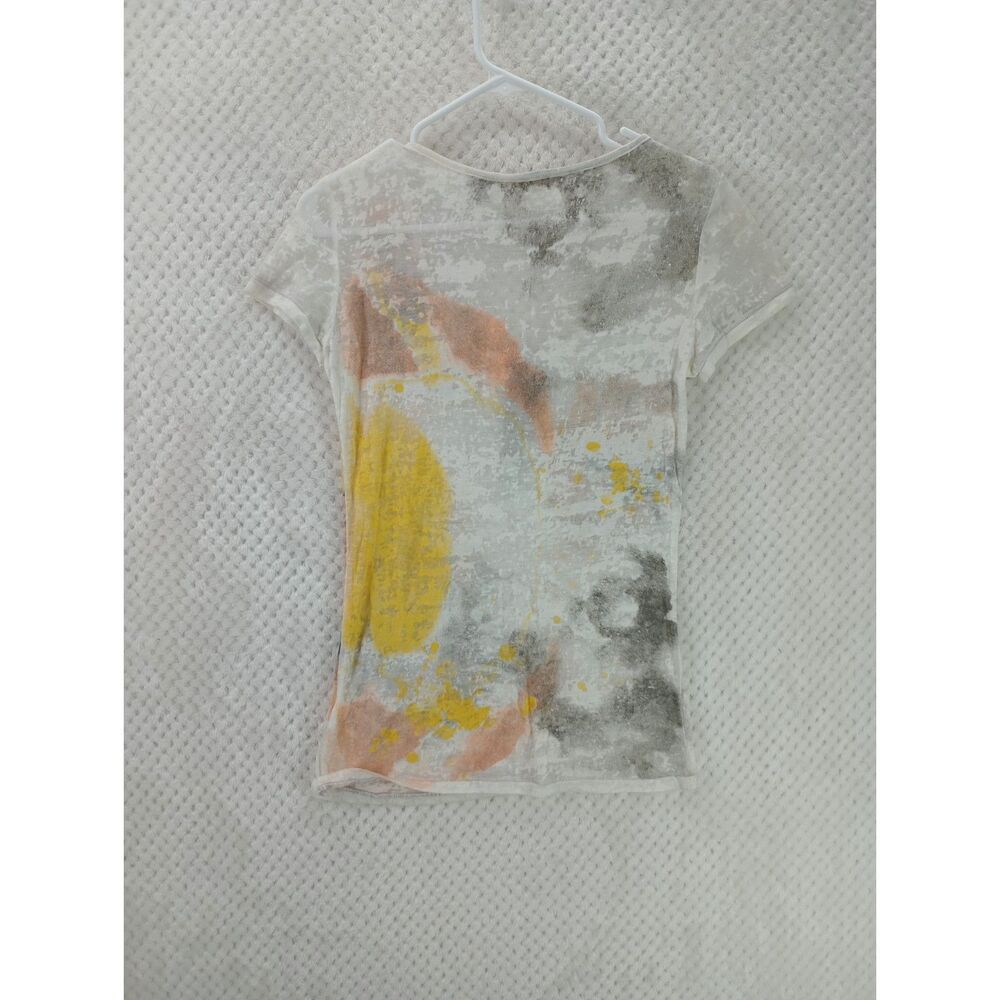 Miss Me Women's Large Embellished Cream Floral Short Sleeve Burnout Tee - Picture 5 of 12